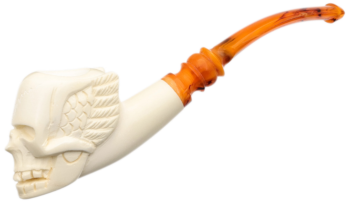 AKB Meerschaum Carved Skull with Wings (with Case)