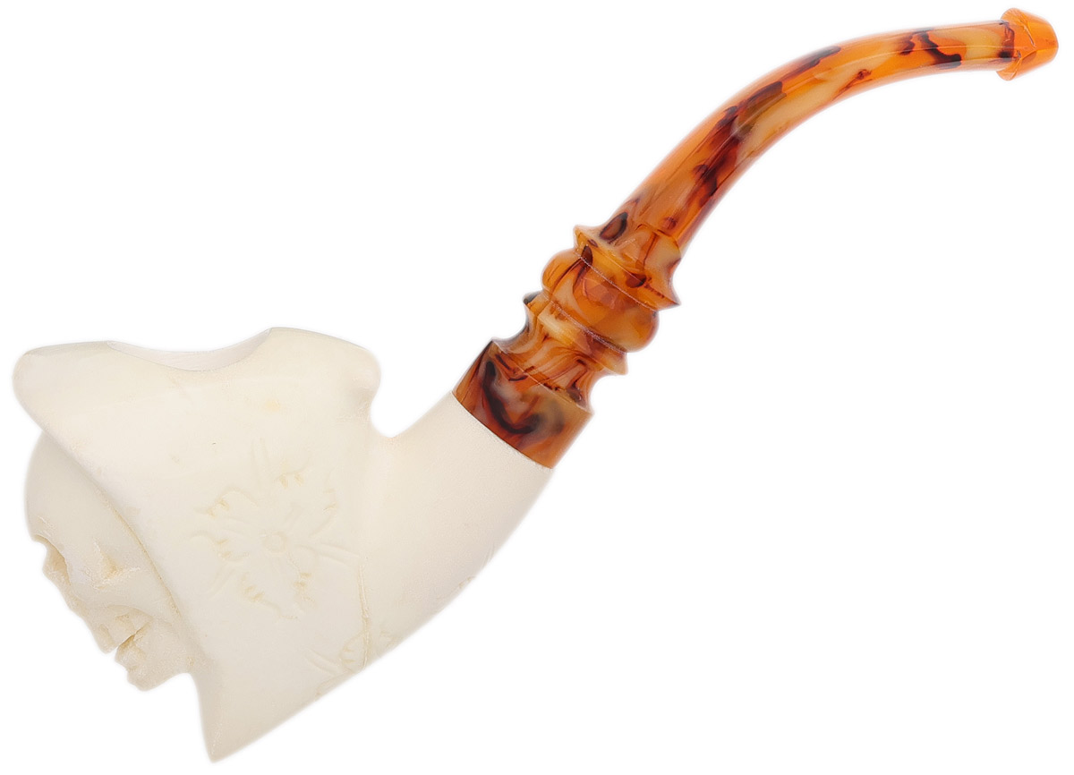 AKB Meerschaum Carved Hooded Skull (with Case)
