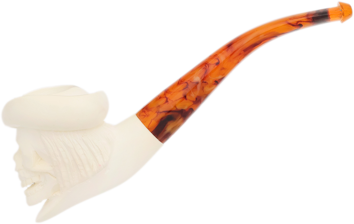 AKB Meerschaum Carved Skull with Hat (with Case)