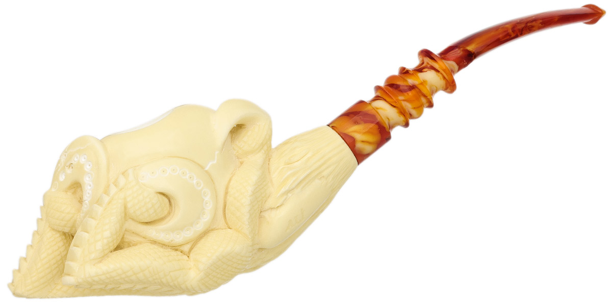 AKB Meerschaum Carved Dragon Claw Holding Egg (Ali) (with Case)