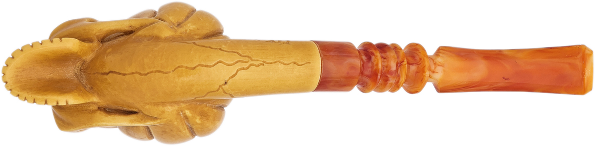 AKB Meerschaum Carved Skull Pumpkin Head (Ali) (with Case)