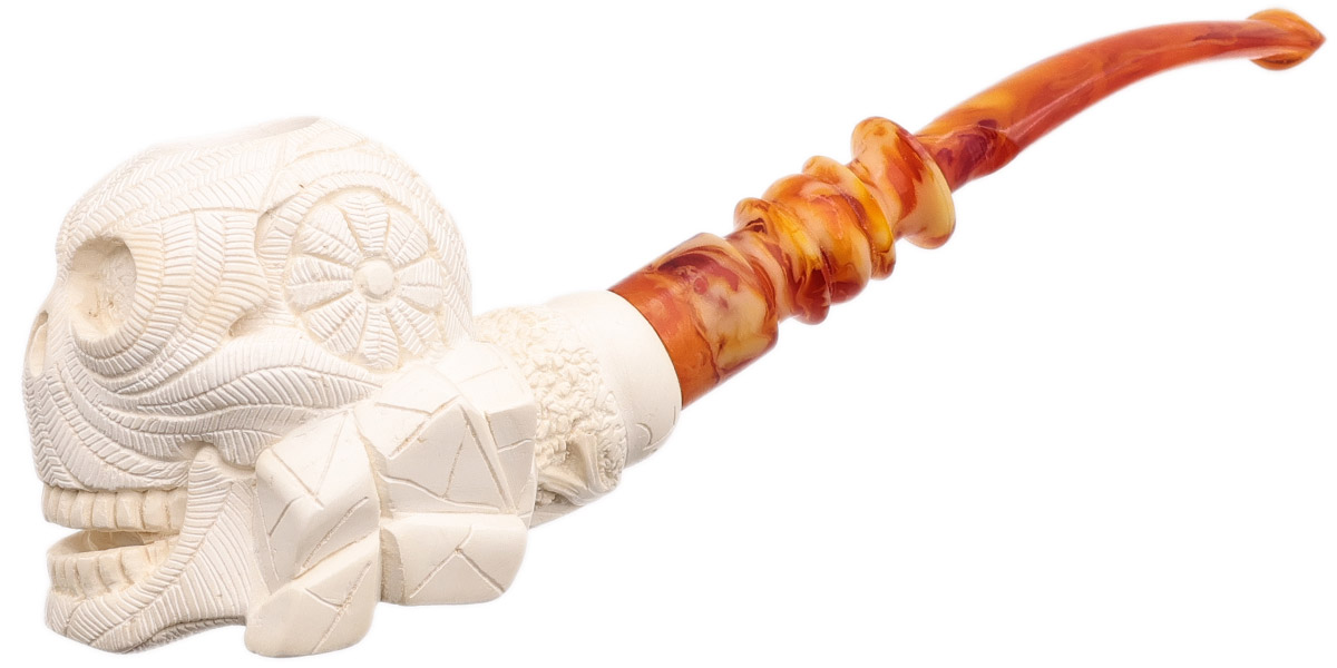 AKB Meerschaum Carved La Catrina Skull (I. Baglan) (with Case)