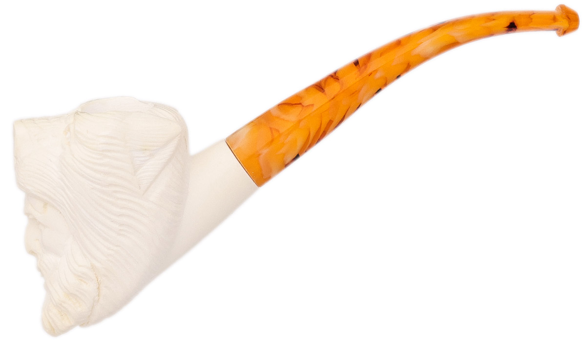 AKB Meerschaum Carved Bearded Hunter with Bear Cap (with Case)