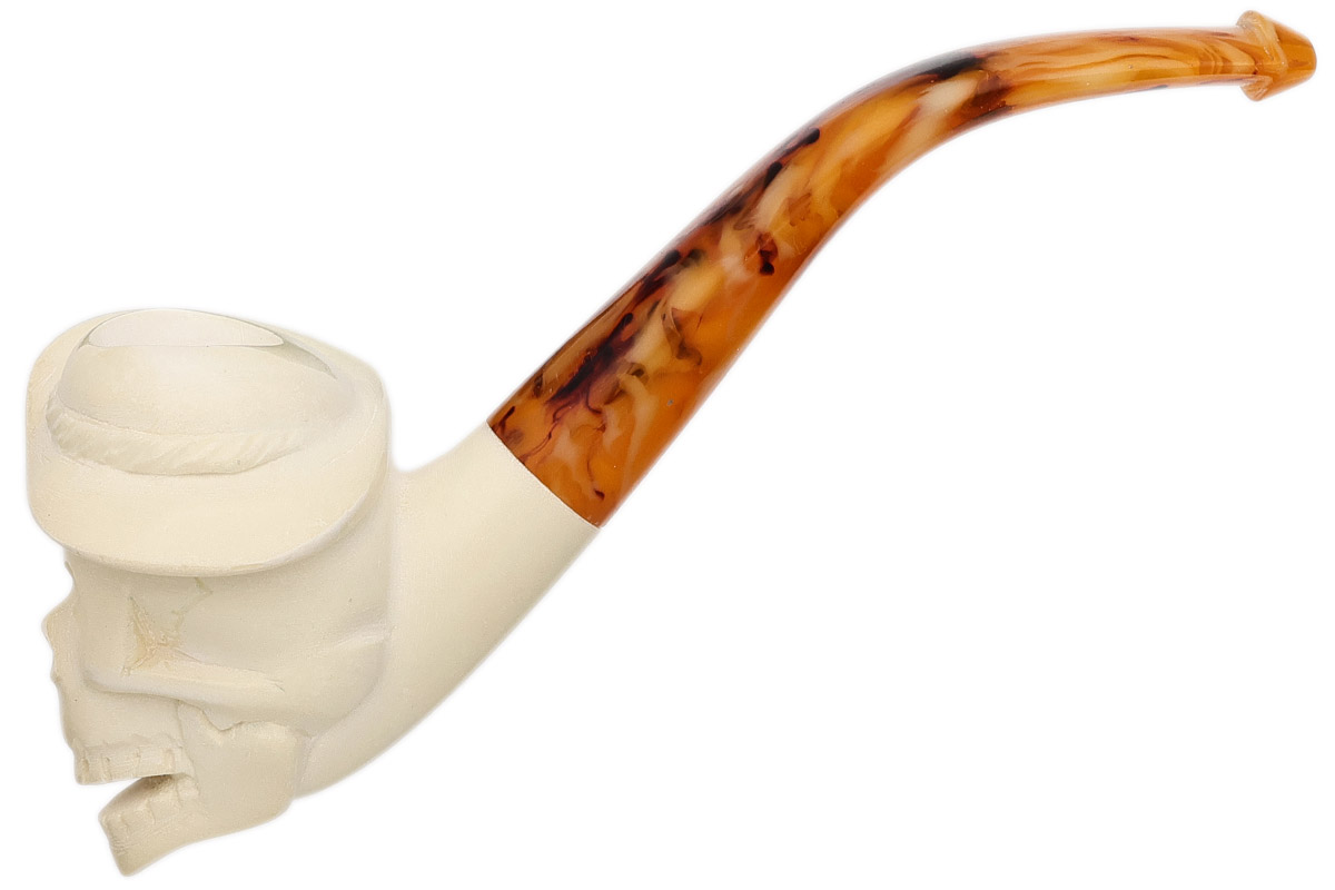 Carved Skull with Hat (with Case) Tobacco Pipe