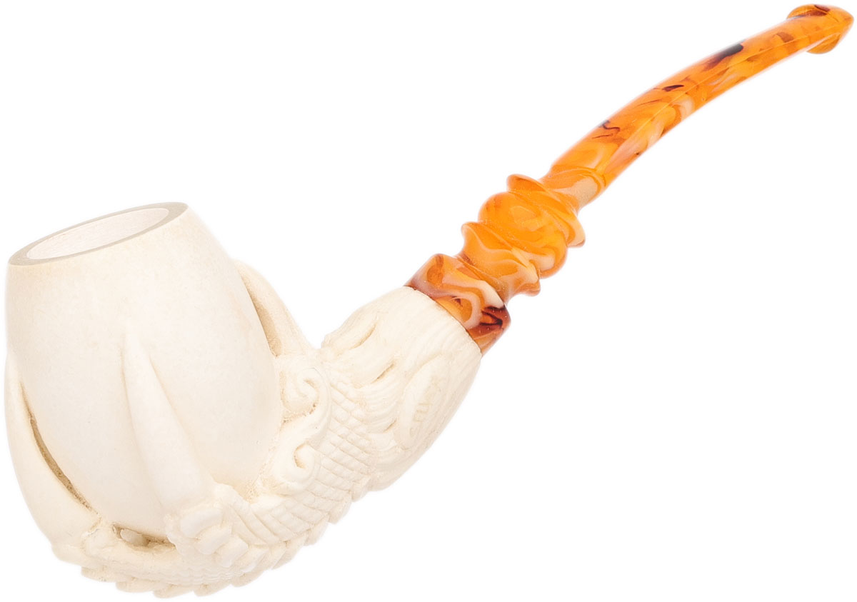 AKB Meerschaum Carved Dragon Claw Holding Smooth Egg (Selver) (with Case)
