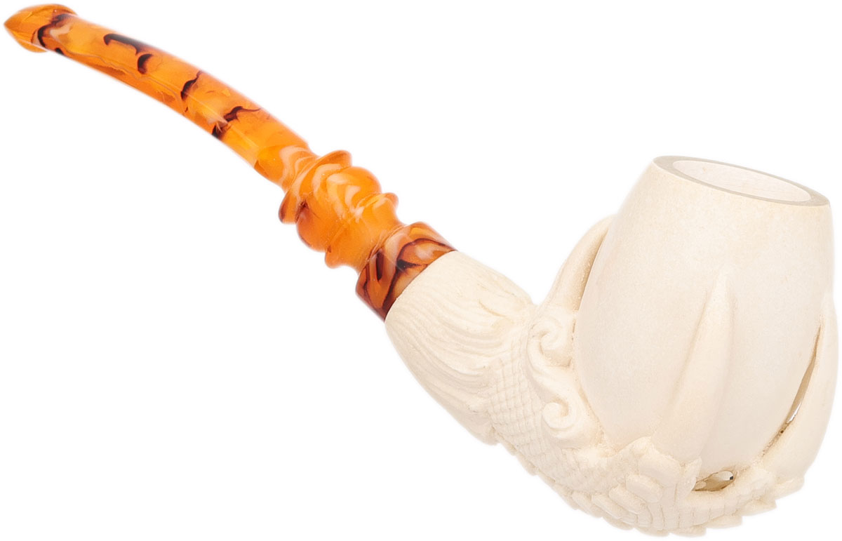 AKB Meerschaum Carved Dragon Claw Holding Smooth Egg (Selver) (with Case)
