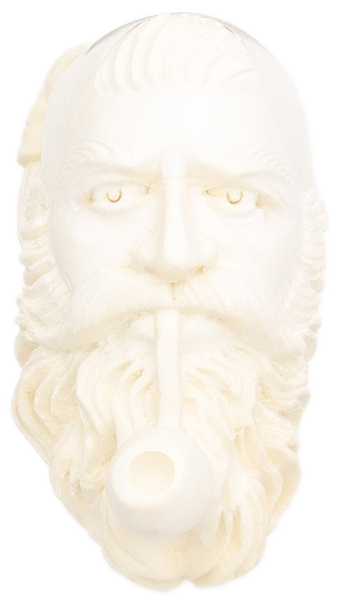 AKB Meerschaum Carved Bearded Man Wearing Nightcap Smoking PIpe (with Case)
