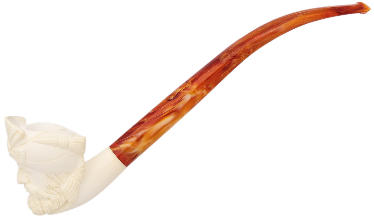 AKB Meerschaum Carved Pirate with Eyepatch Churchwarden (with Case)