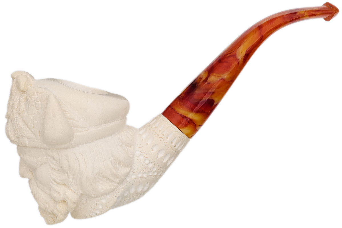AKB Meerschaum Carved Viking with Horned Cap & Eyepatch (with Case)