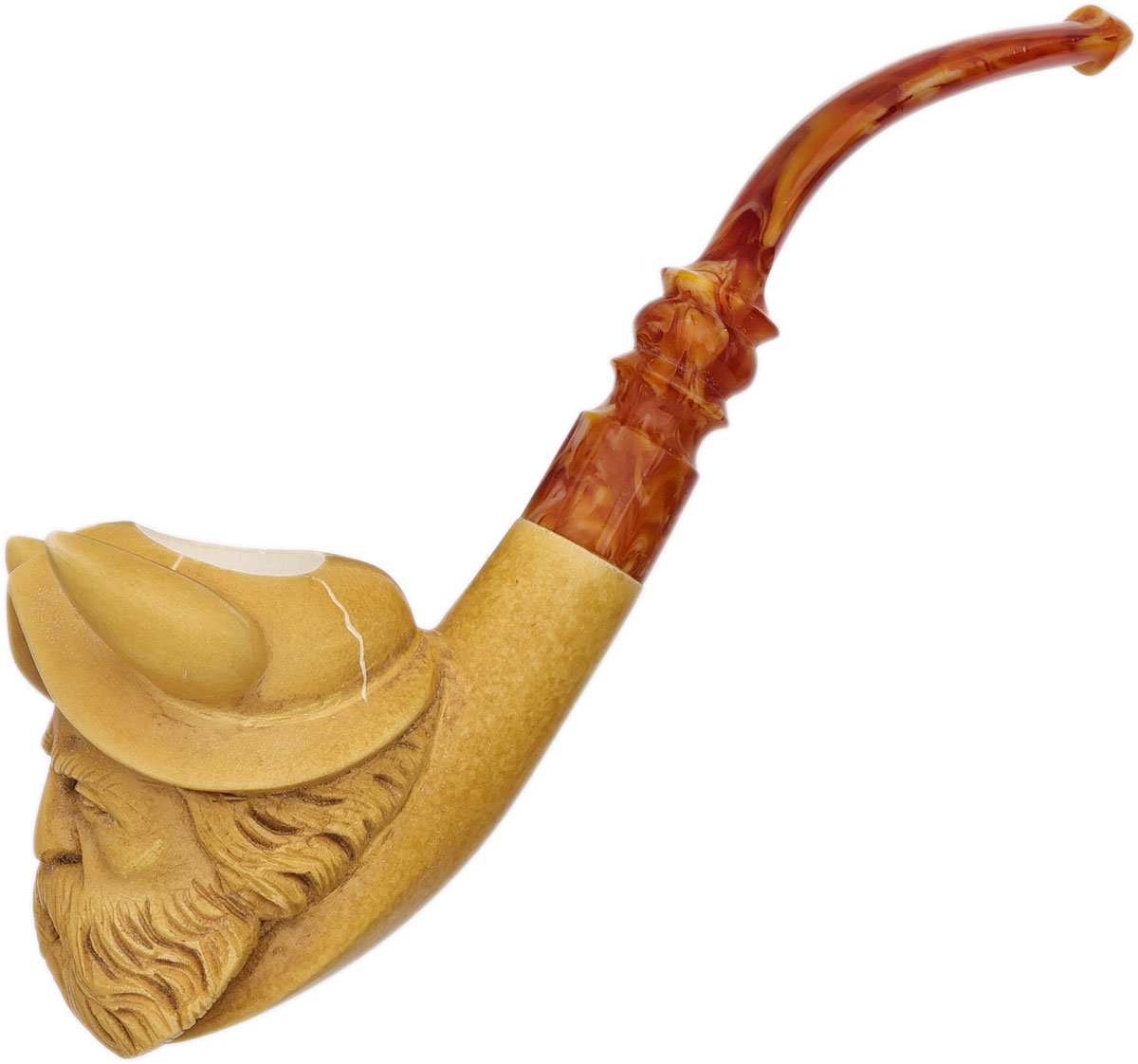 AKB Meerschaum Carved Viking with Horned Helmet (with Case)