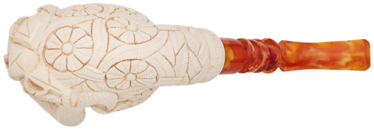 AKB Meerschaum Carved Dragon on Floral Egg (I. Baglan) (with Case)