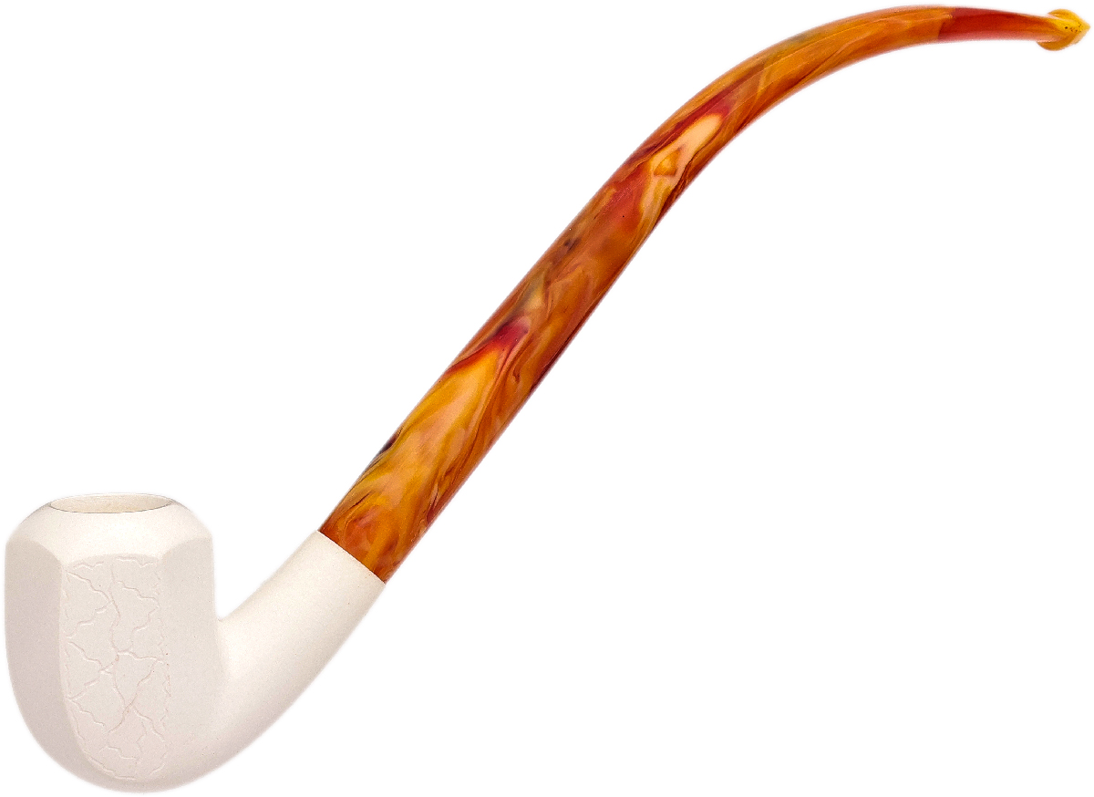 AKB Meerschaum Carved Paneled Bent Billiard Churchwarden (Ali) (with Case)