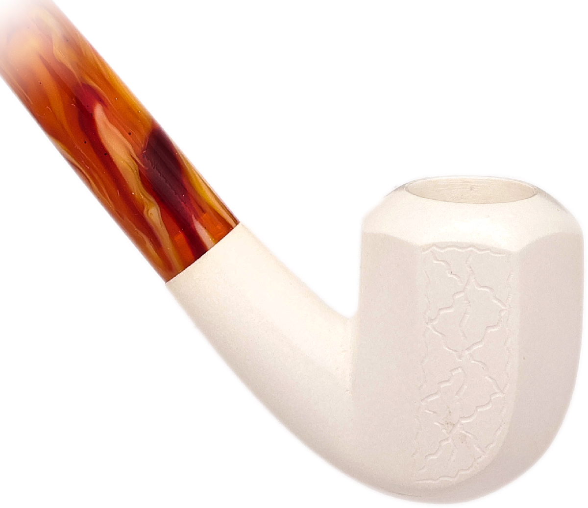 AKB Meerschaum Carved Paneled Bent Billiard Churchwarden (Ali) (with Case)