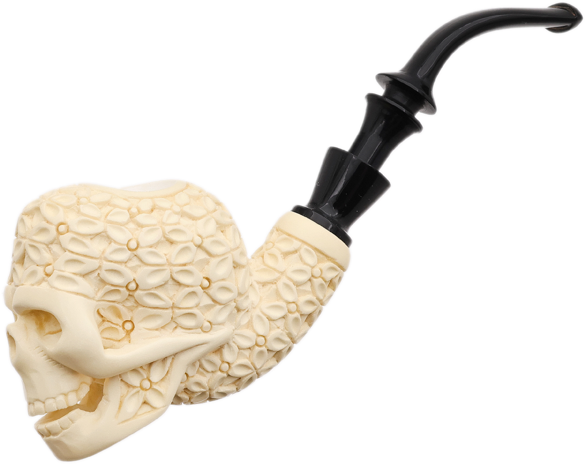 AKB Meerschaum Carved Floral Skull (with Case)