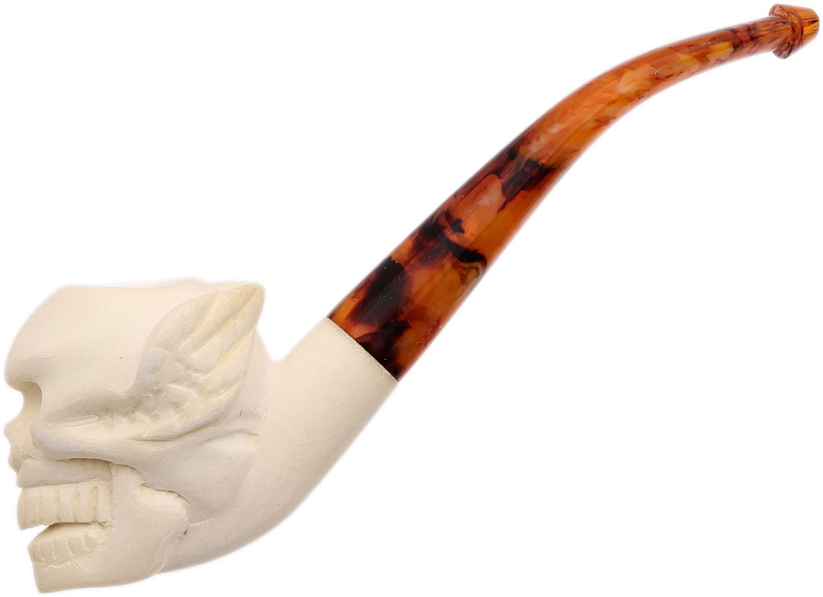 AKB Meerschaum Carved Winged Skull (with Case)