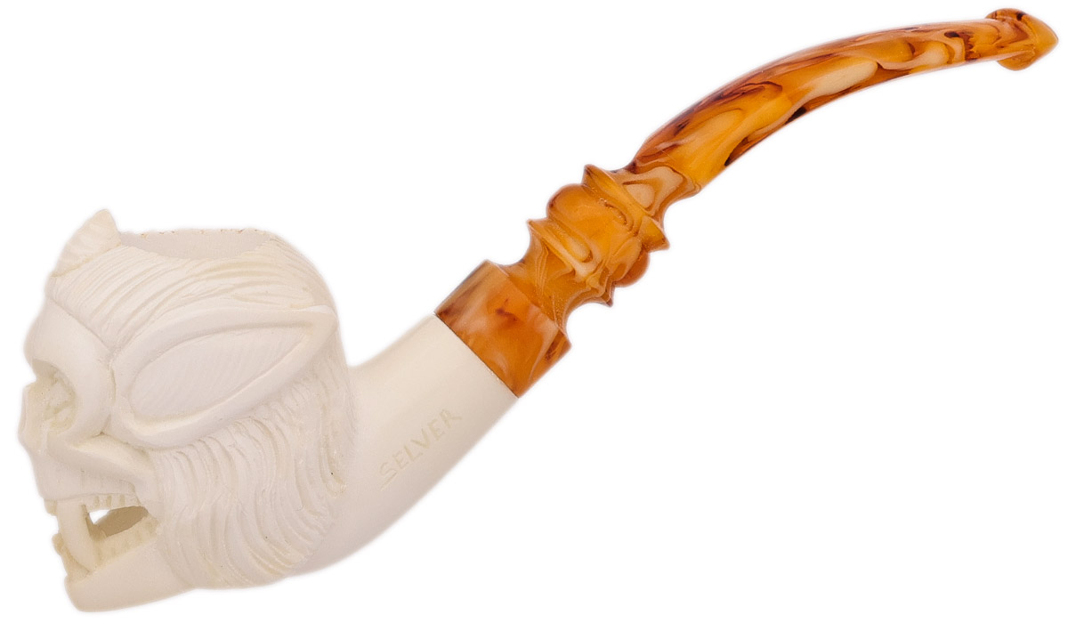 AKB Meerschaum Carved Bat Skull (Selver) (with Case)
