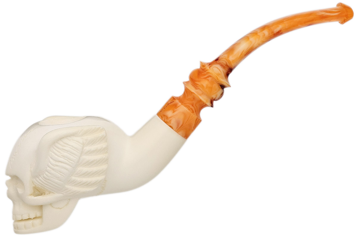 AKB Meerschaum Carved Winged Skull (with Case)