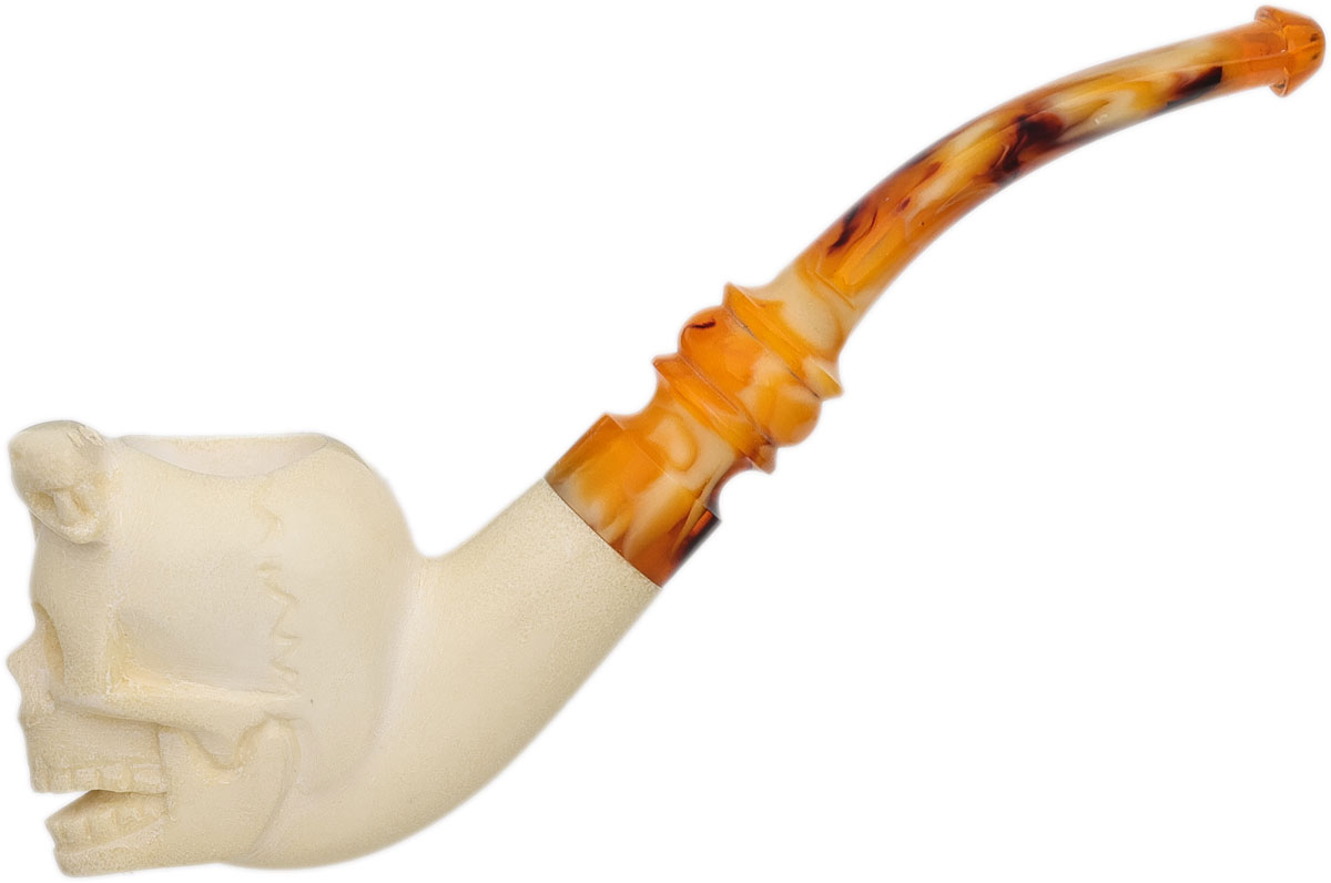 AKB Meerschaum Carved Skull with Snake (with Case)