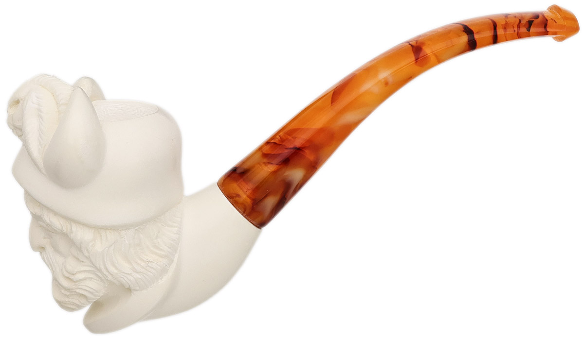 AKB Meerschaum Carved Bearded Viking with Horned Cap (with Case)