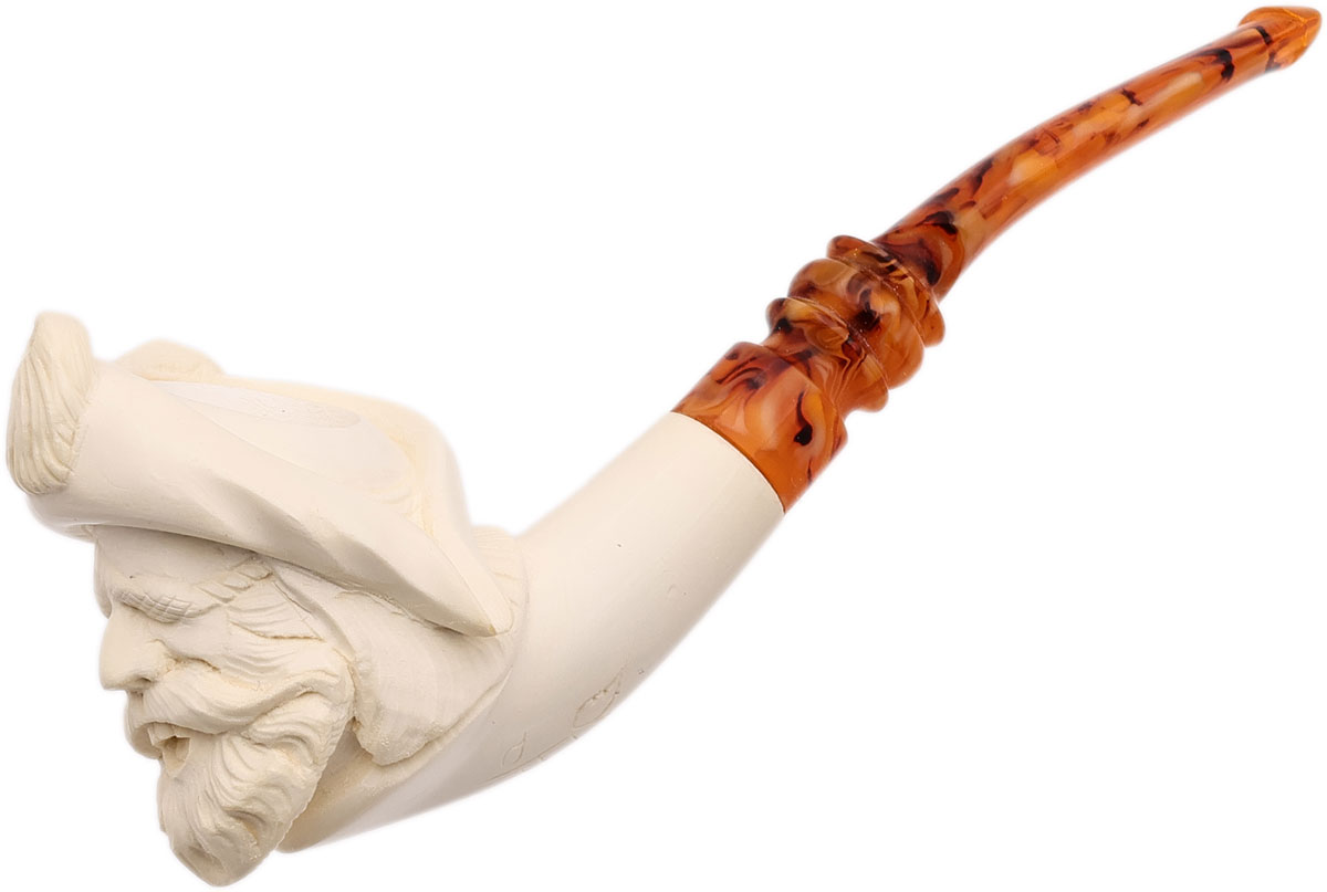 AKB Meerschaum Carved Pirate with Eyepatch & Feathed Cap (with Case)