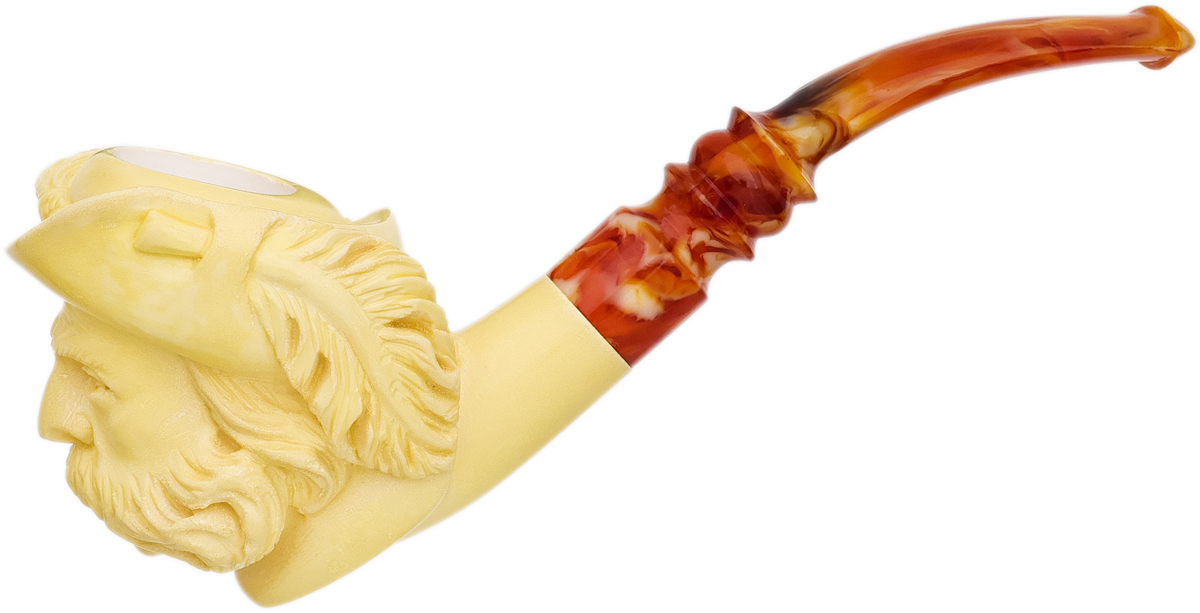 AKB Meerschaum Carved Bearded Man with Feathered Cap (with Case)