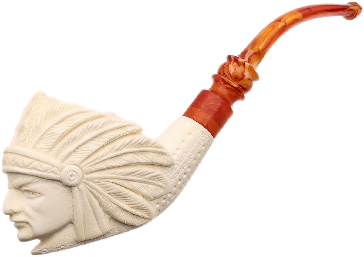 AKB Meerschaum Carved Native American Chief (with Case)