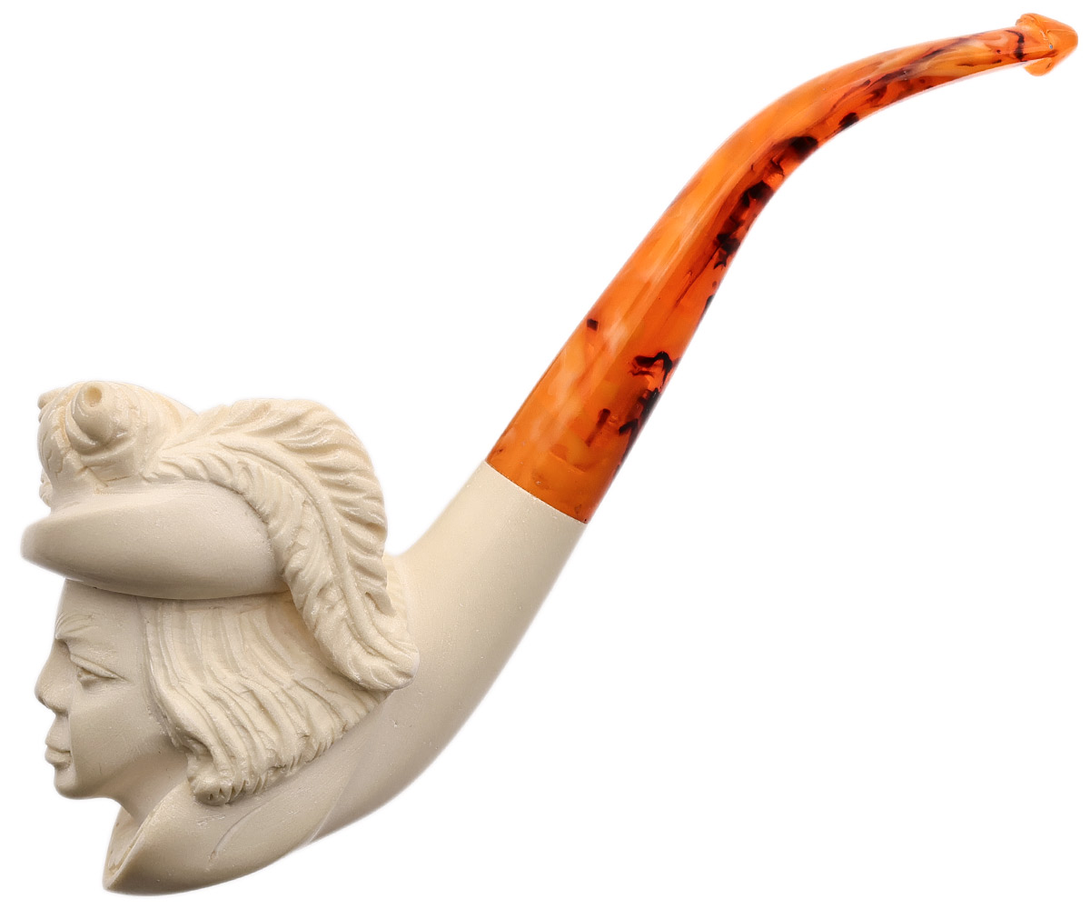 AKB Meerschaum Carved Lady in Floral Hat (with Case)