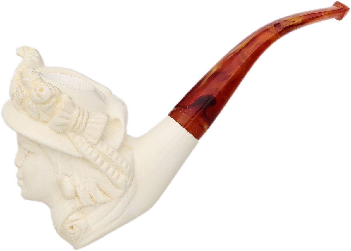 AKB Meerschaum Carved Lady in Floral Hat (with Case)