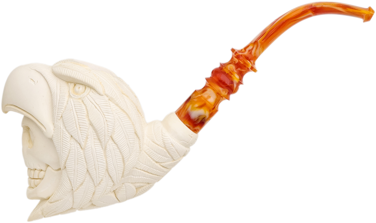 AKB Meerschaum Carved Skull in Eagle Head (I. Baglan) (with Case)