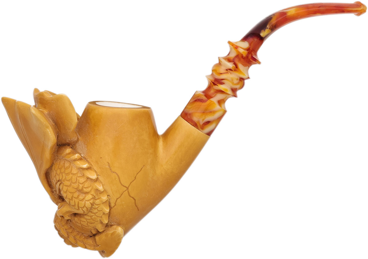 AKB Meerschaum Carved Dragon on Spot Carved Egg (with Case)
