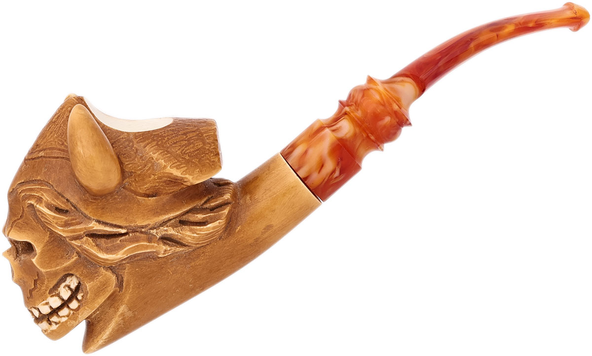 AKB Meerschaum Carved Skull with Horned Helmet (with Case)