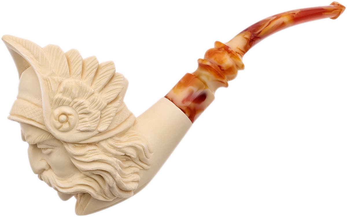 AKB Meerschaum Carved Man with Moustache & Winged Cap (with Case)