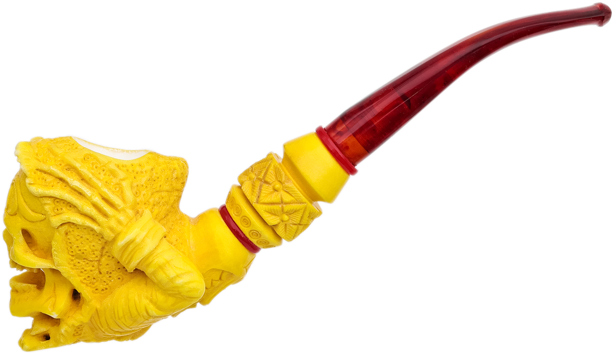 AKB Meerschaum Carved Hooded Skull (Alpaslan) (with Case)