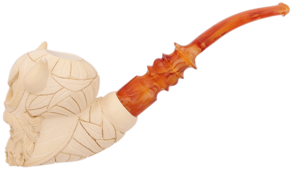 AKB Meerschaum Carved Bearded Skull with Horns (I. Baglan) (with Case)