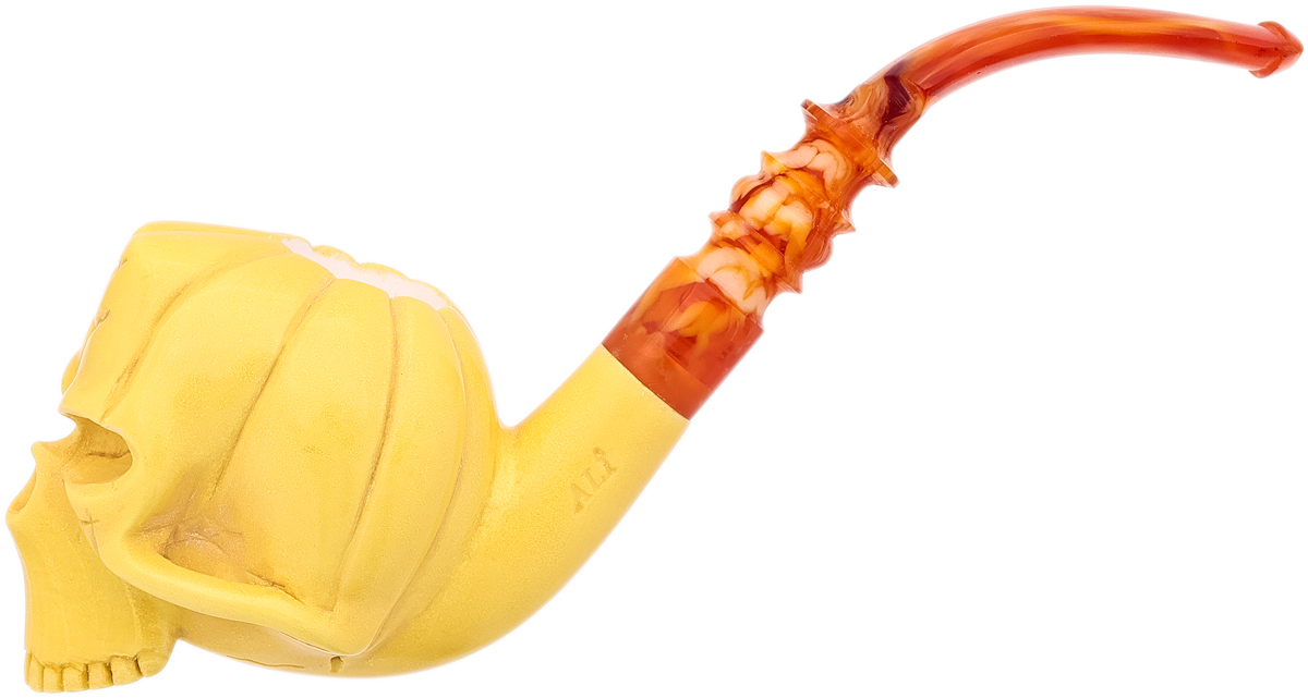 AKB Meerschaum Carved Pumpkin Head Skull (Ali) (with Case)