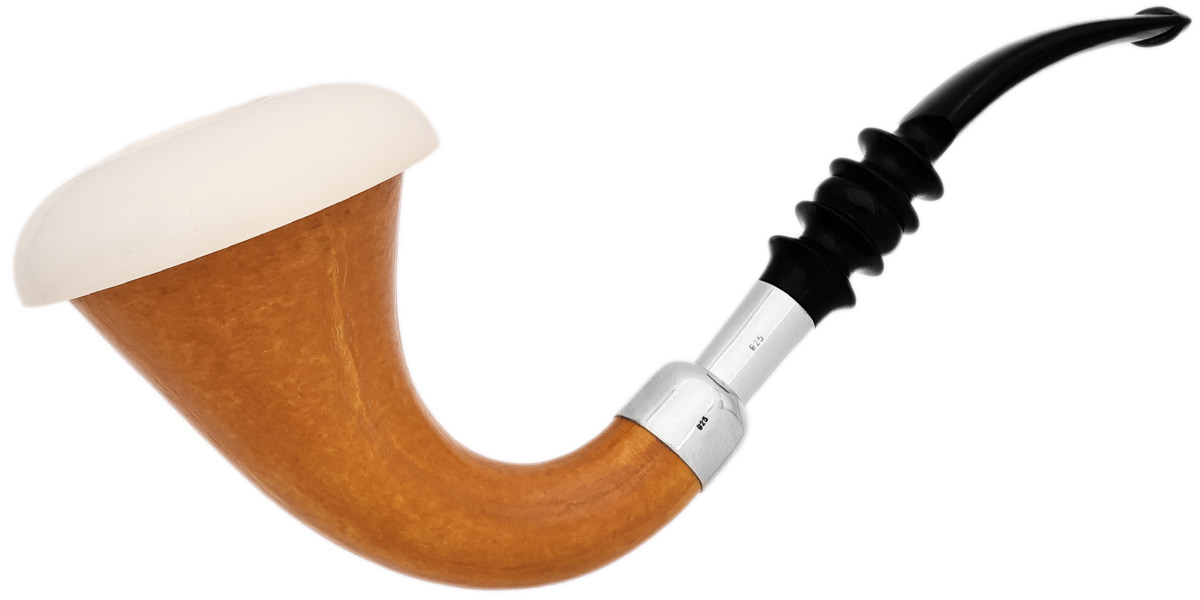 AKB Meerschaum Smooth Gourd Calabash with Smooth Meerschaum Cap and Silver (with Case)
