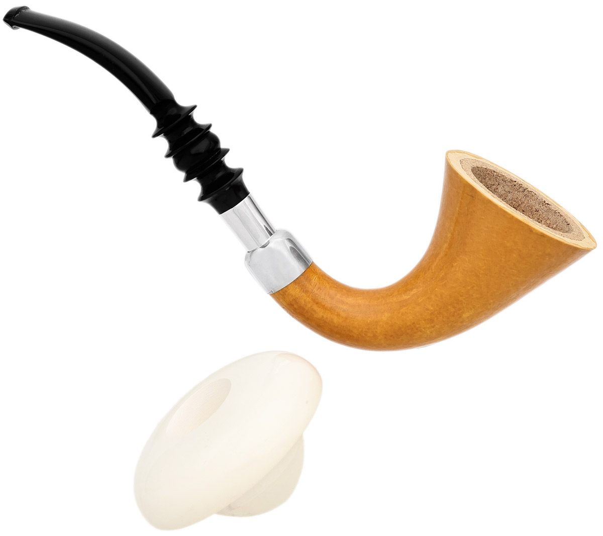 AKB Meerschaum Smooth Gourd Calabash with Smooth Meerschaum Cap and Silver (with Case)