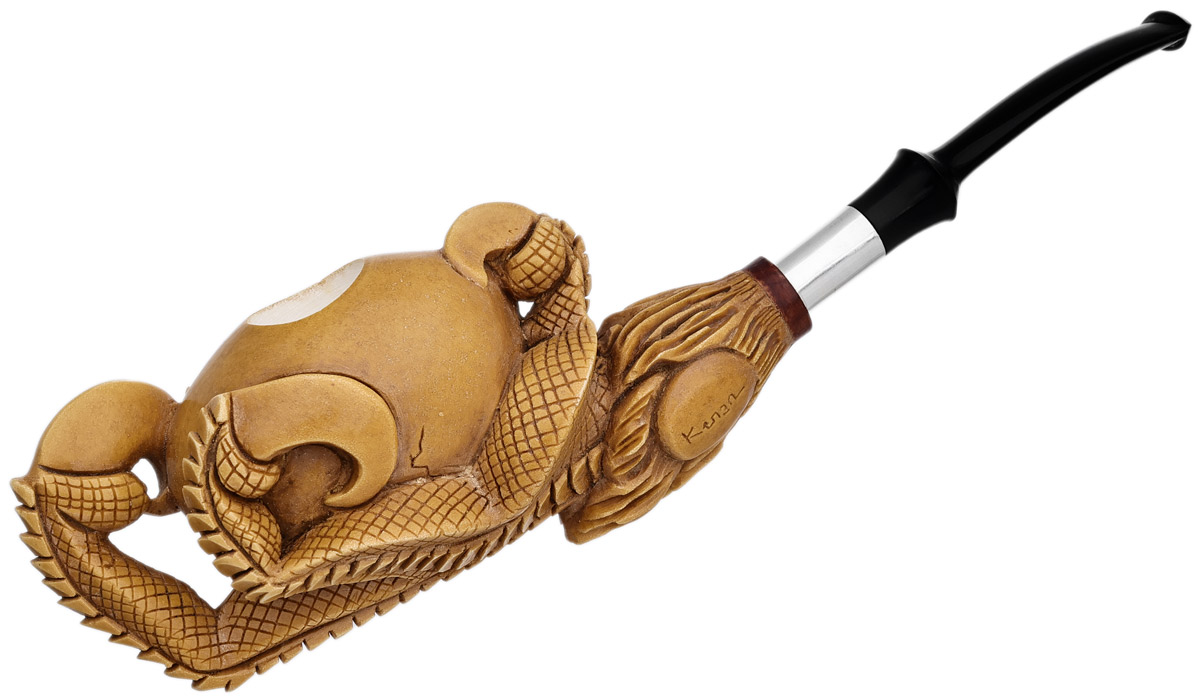 AKB Meerschaum Carved Dragon Claw Holding Smooth Egg with Silver (Kenan) (with Case)