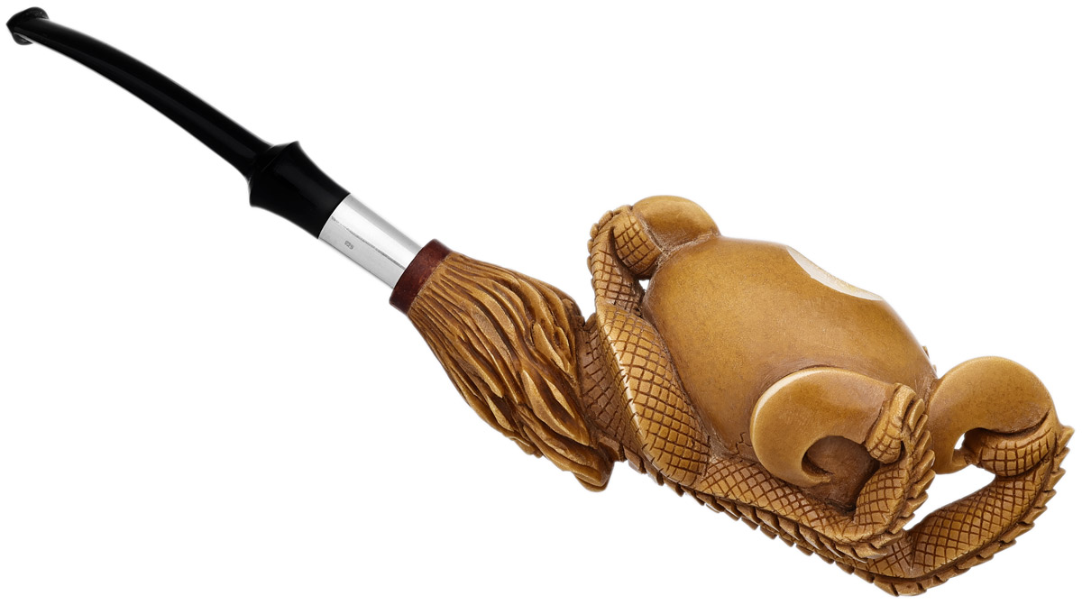 AKB Meerschaum Carved Dragon Claw Holding Smooth Egg with Silver (Kenan) (with Case)