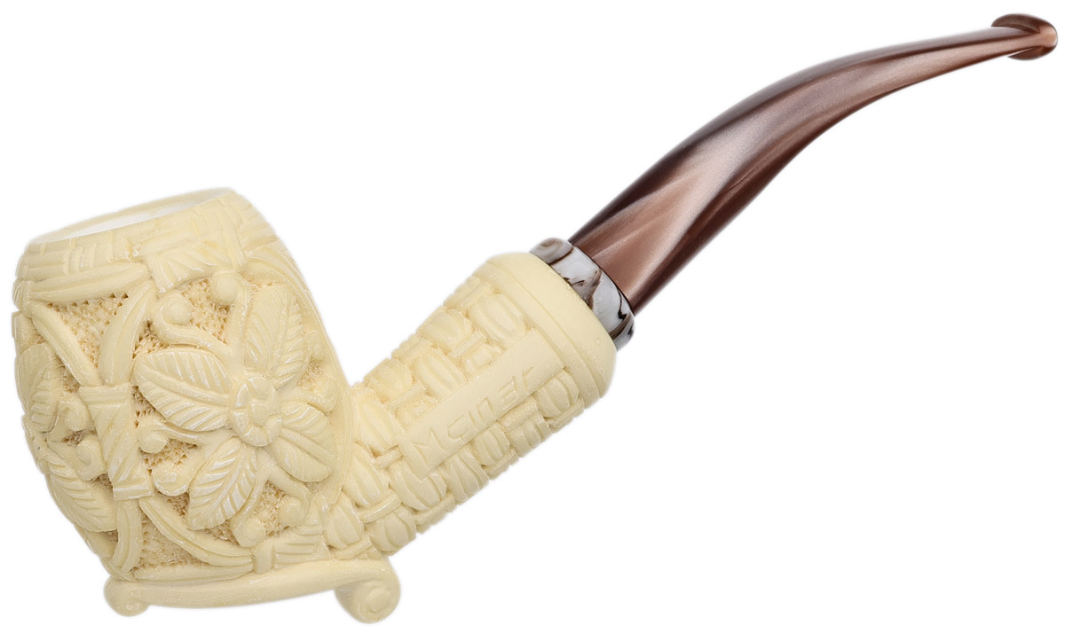 Carved Floral Bent Billiard (Mcinar) (with Case) Tobacco Pipe