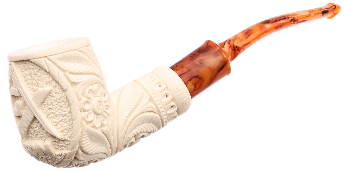 AKB Meerschaum Carved Masonic Bent Billiard (Yusuf) (with Case)