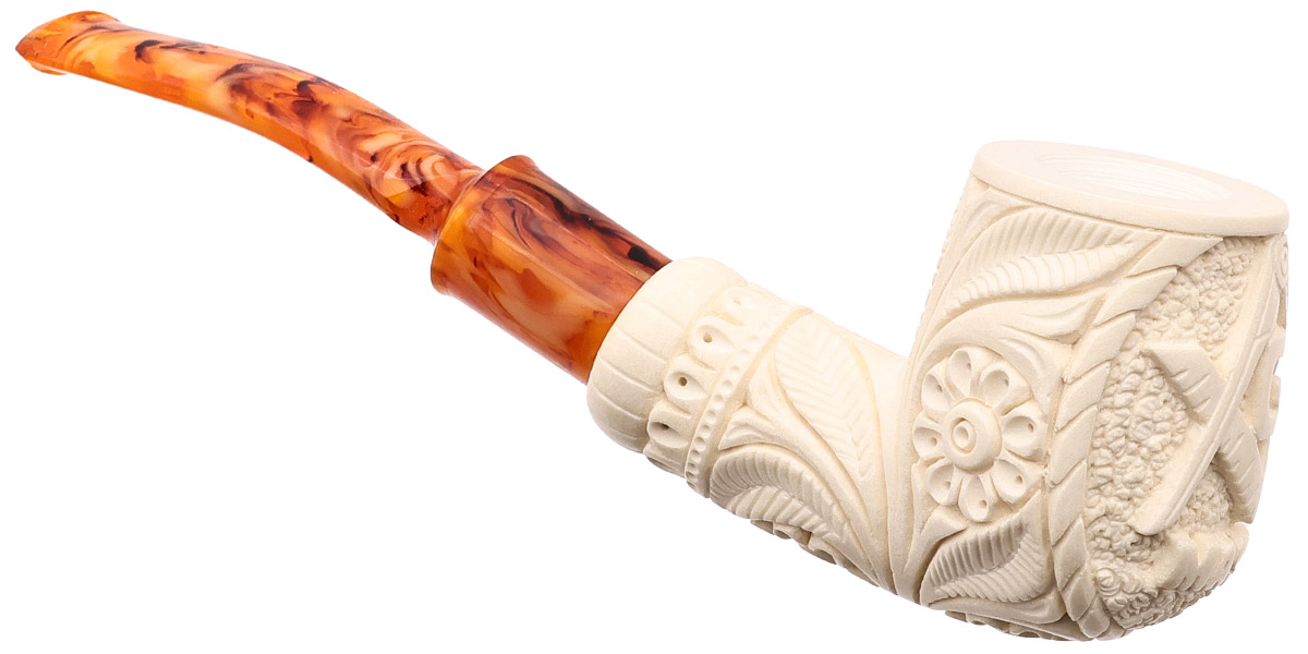 AKB Meerschaum Carved Masonic Bent Billiard (Yusuf) (with Case)
