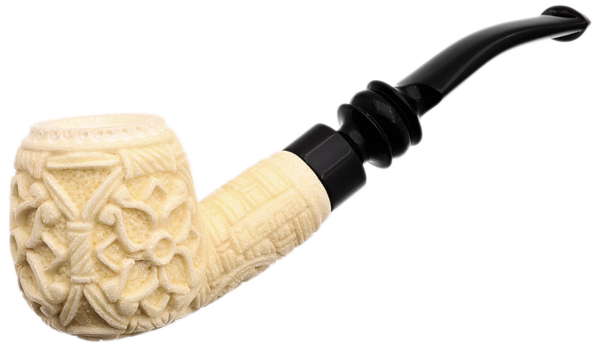 AKB Meerschaum Carved Floral Bent Apple (Mcinar) (with Case)