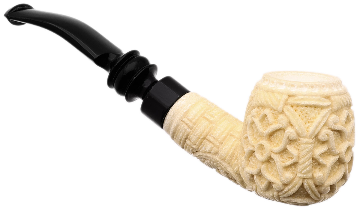 AKB Meerschaum Carved Floral Bent Apple (Mcinar) (with Case)
