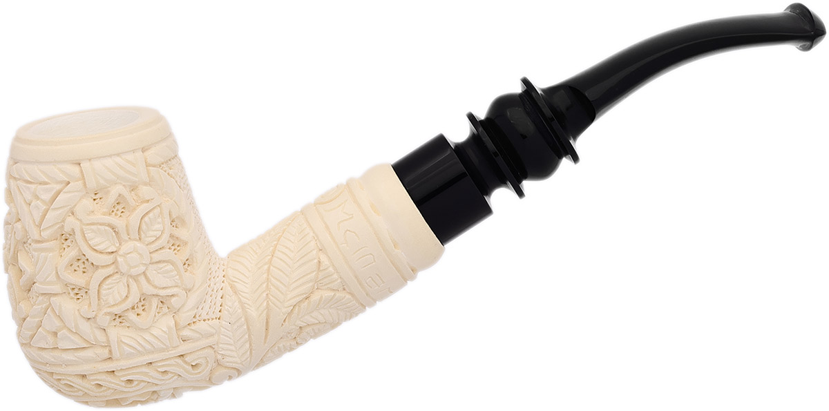 AKB Meerschaum Carved Floral Bent Billiard (Mcinar) (with Case)