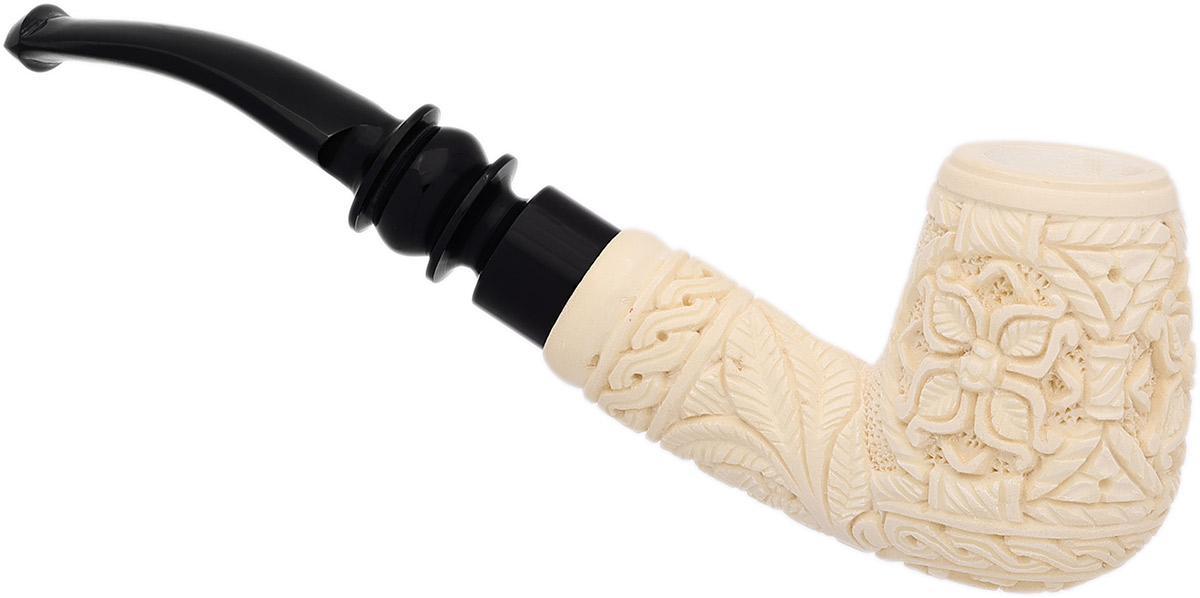 AKB Meerschaum Carved Floral Bent Billiard (Mcinar) (with Case)