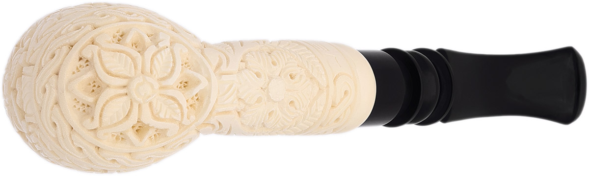 AKB Meerschaum Carved Floral Bent Billiard (Mcinar) (with Case)