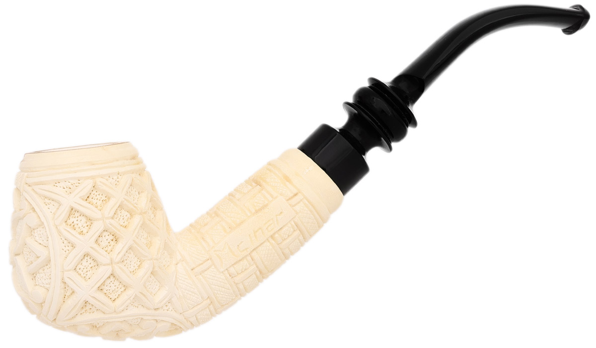 AKB Meerschaum Carved Floral Bent Billiard (Mcinar) (with Case)