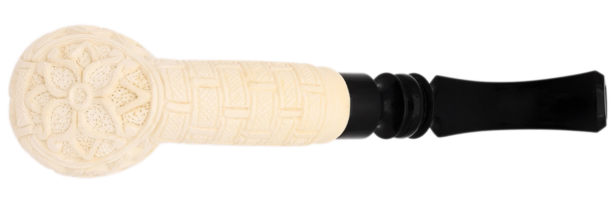 AKB Meerschaum Carved Floral Bent Billiard (Mcinar) (with Case)