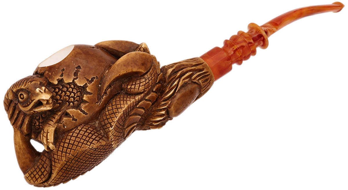 AKB Meerschaum Carved Dragon Claw Holding Hatching Egg (Kenan) (with Case)